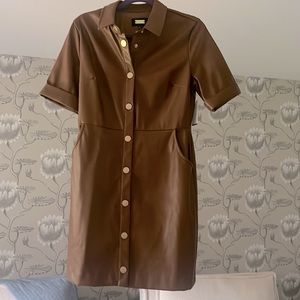 Faux leather shirt dress with snaps